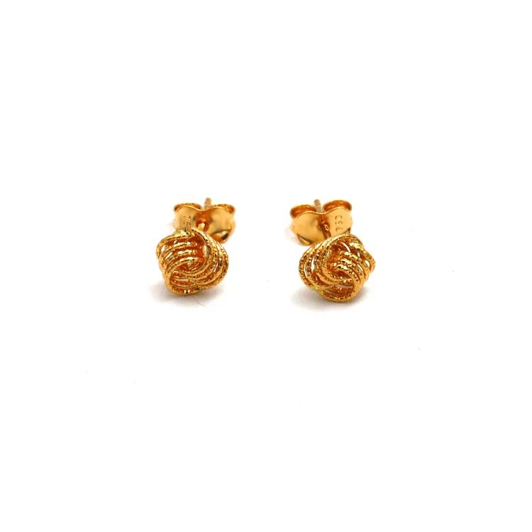 Real Gold 4 Ring Small Twisted Stud Earring Set 8120 E1849