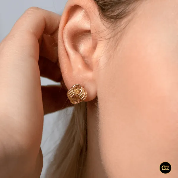 Real Gold 4 Ring Small Twisted Stud Earring Set 8120 E1849
