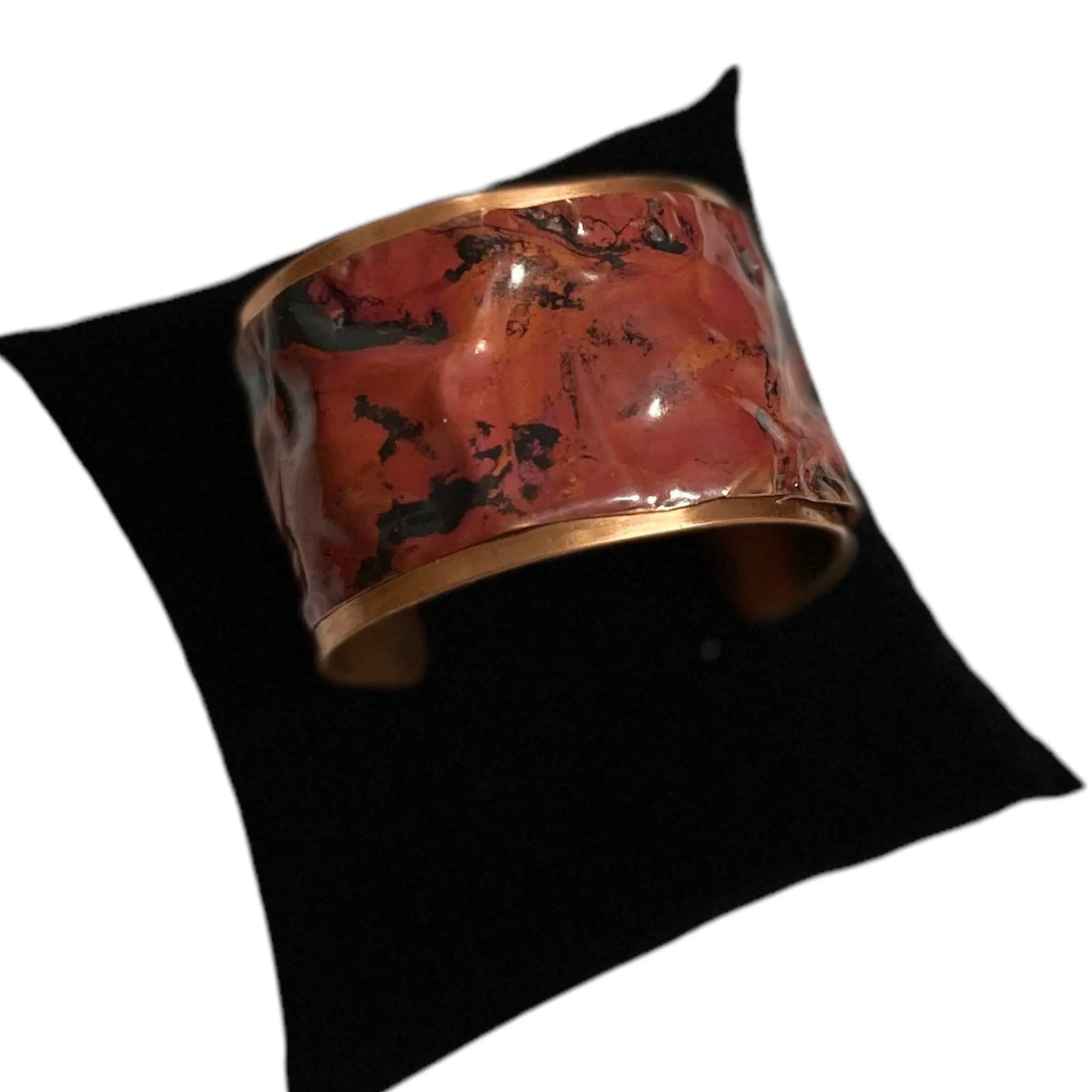 Red Fire Torched Copper Cuff Bracelet
