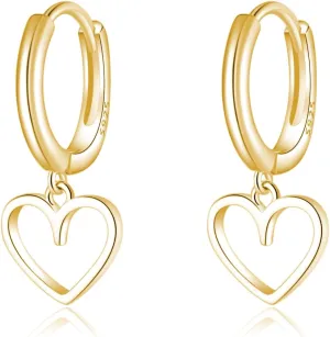 Reffeer Solid 925 Sterling Silver Heart Drop Earrings Hoop for Women Teens Heart Hoop Earrings Huggie Drop Earrings
