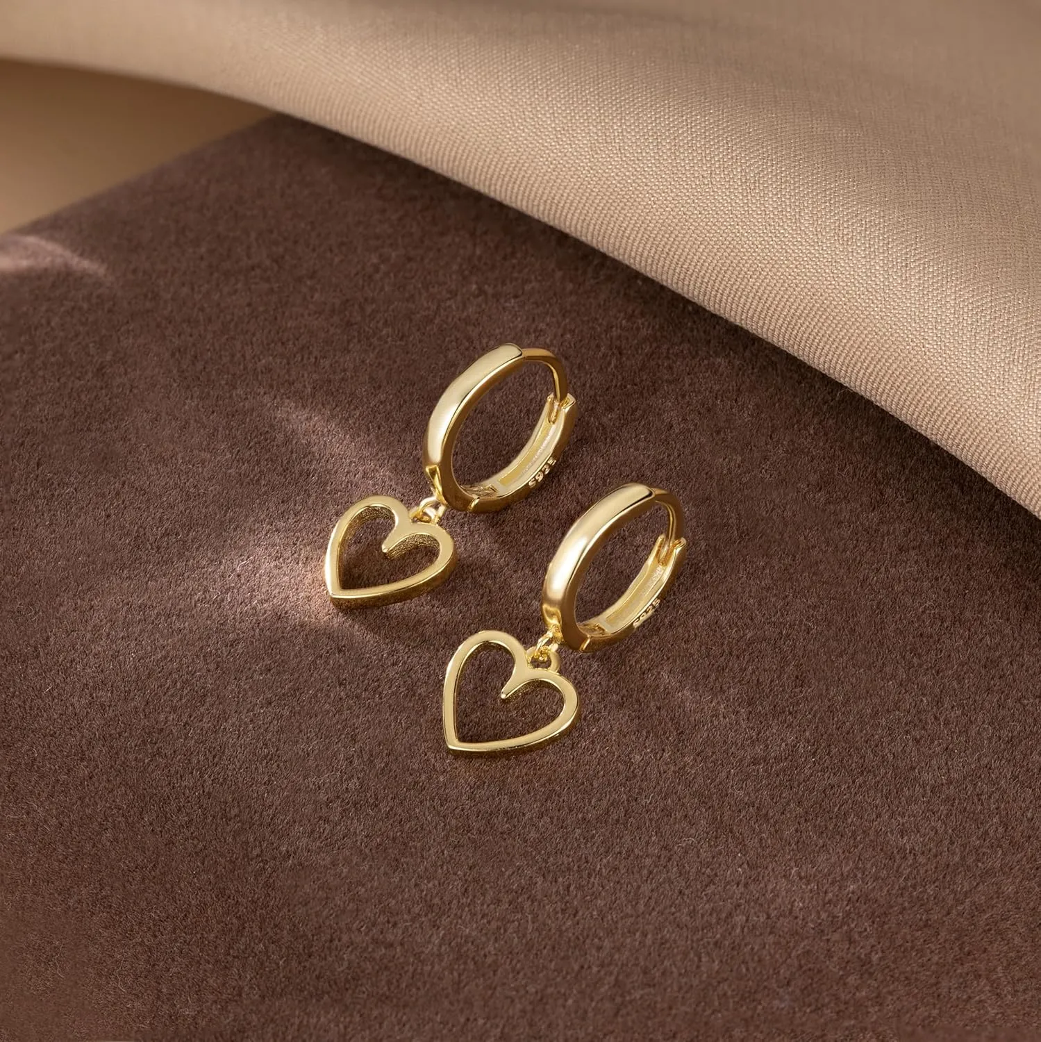 Reffeer Solid 925 Sterling Silver Heart Drop Earrings Hoop for Women Teens Heart Hoop Earrings Huggie Drop Earrings