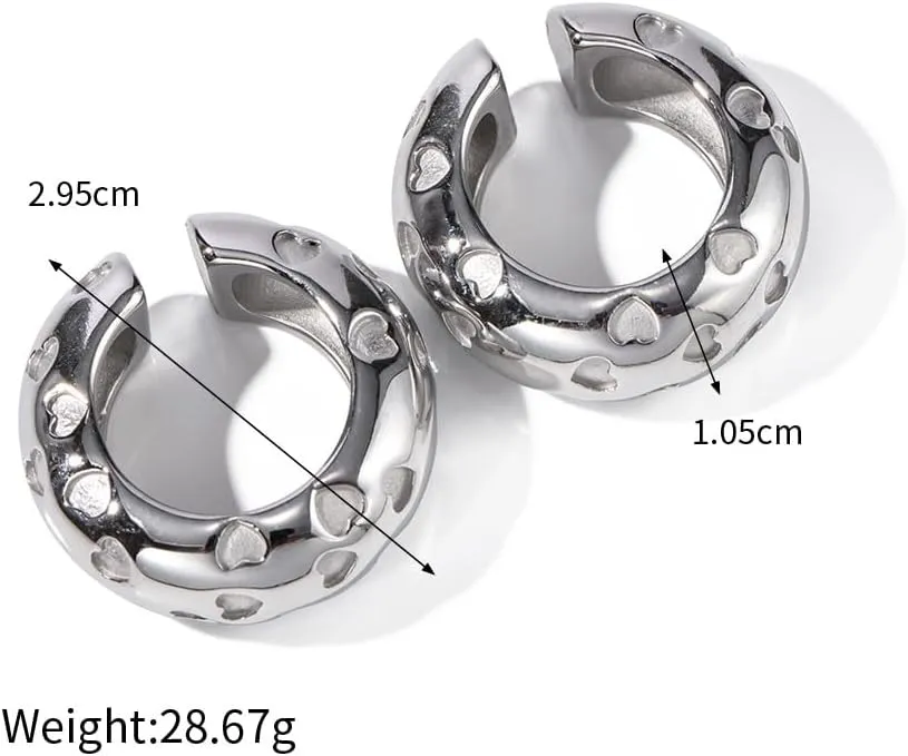 Retro Hollow Hear.t 18K Gold Plat Waterproof Clip Earrings for Women No Pierc Cartilage Ear Cuff Punk Jewelry