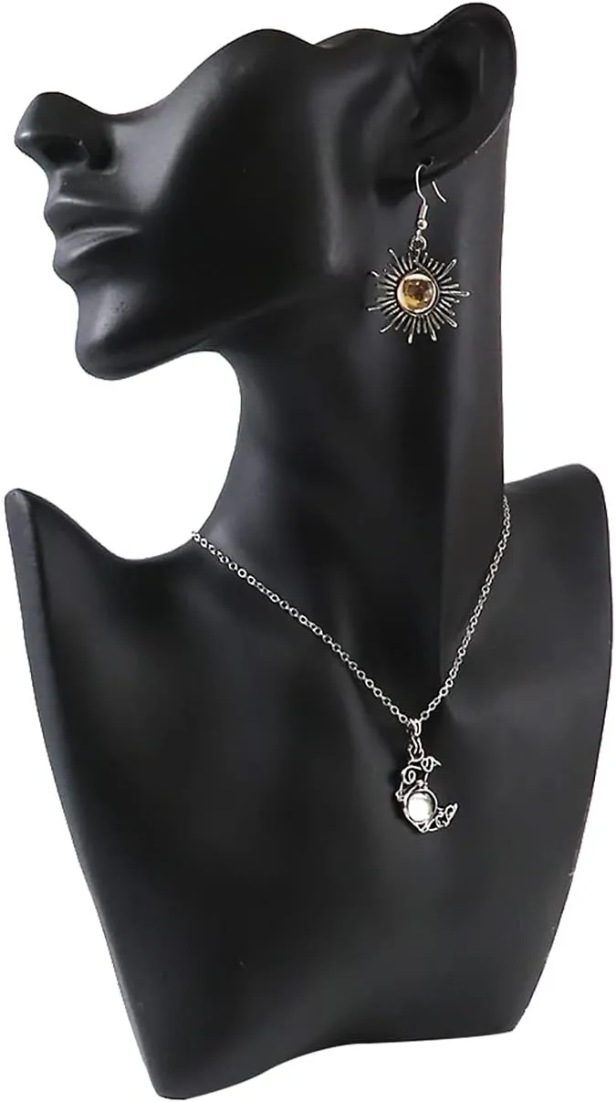 Retro Sun Moon Earrings & Necklace Moonstone Asymmetric Boho style Earrings for Women Jewelry