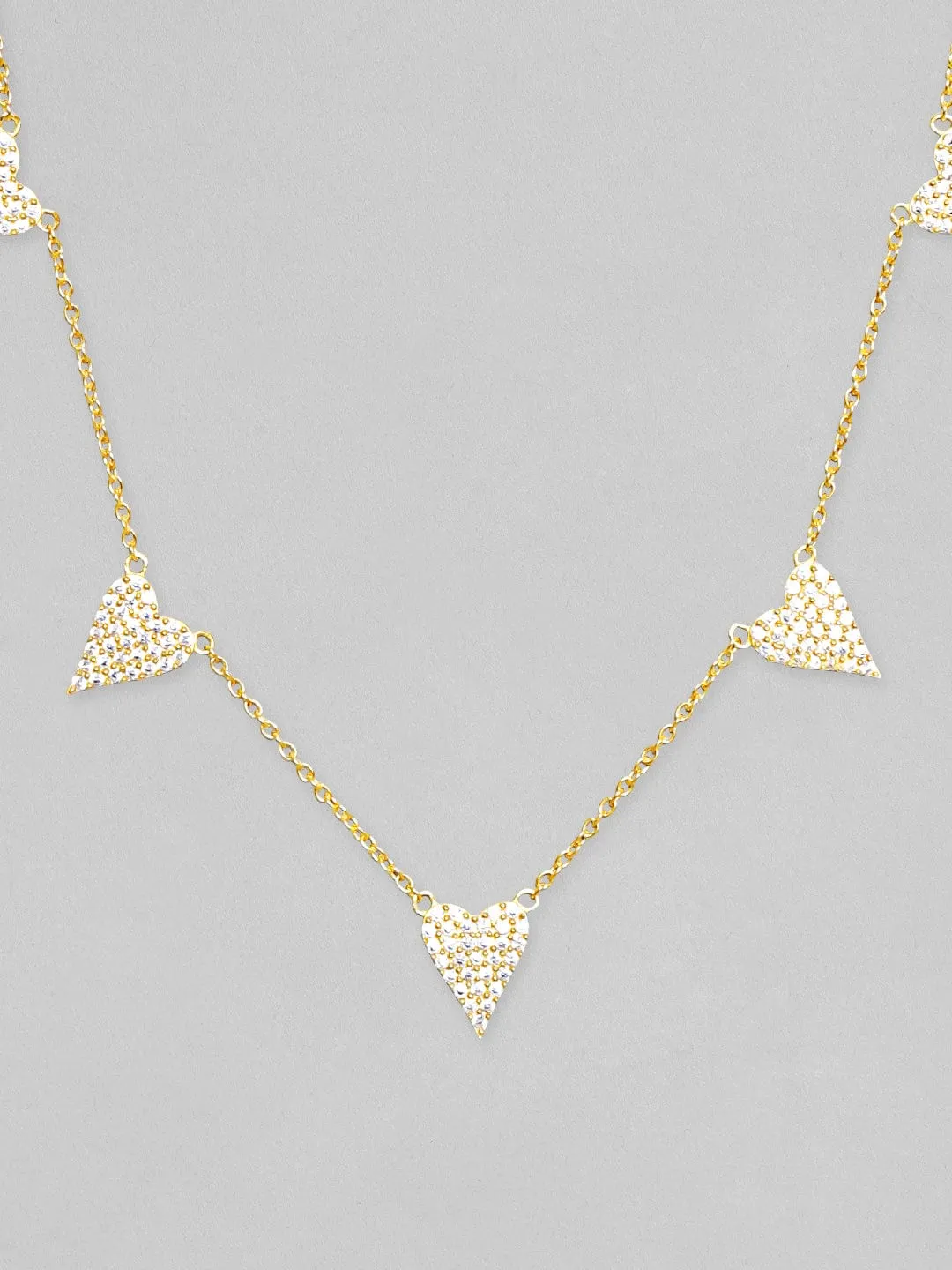 Rubans 925 Silver 18K Gold Plated Chain With Zircons Studded Multi Heart Charms Necklace