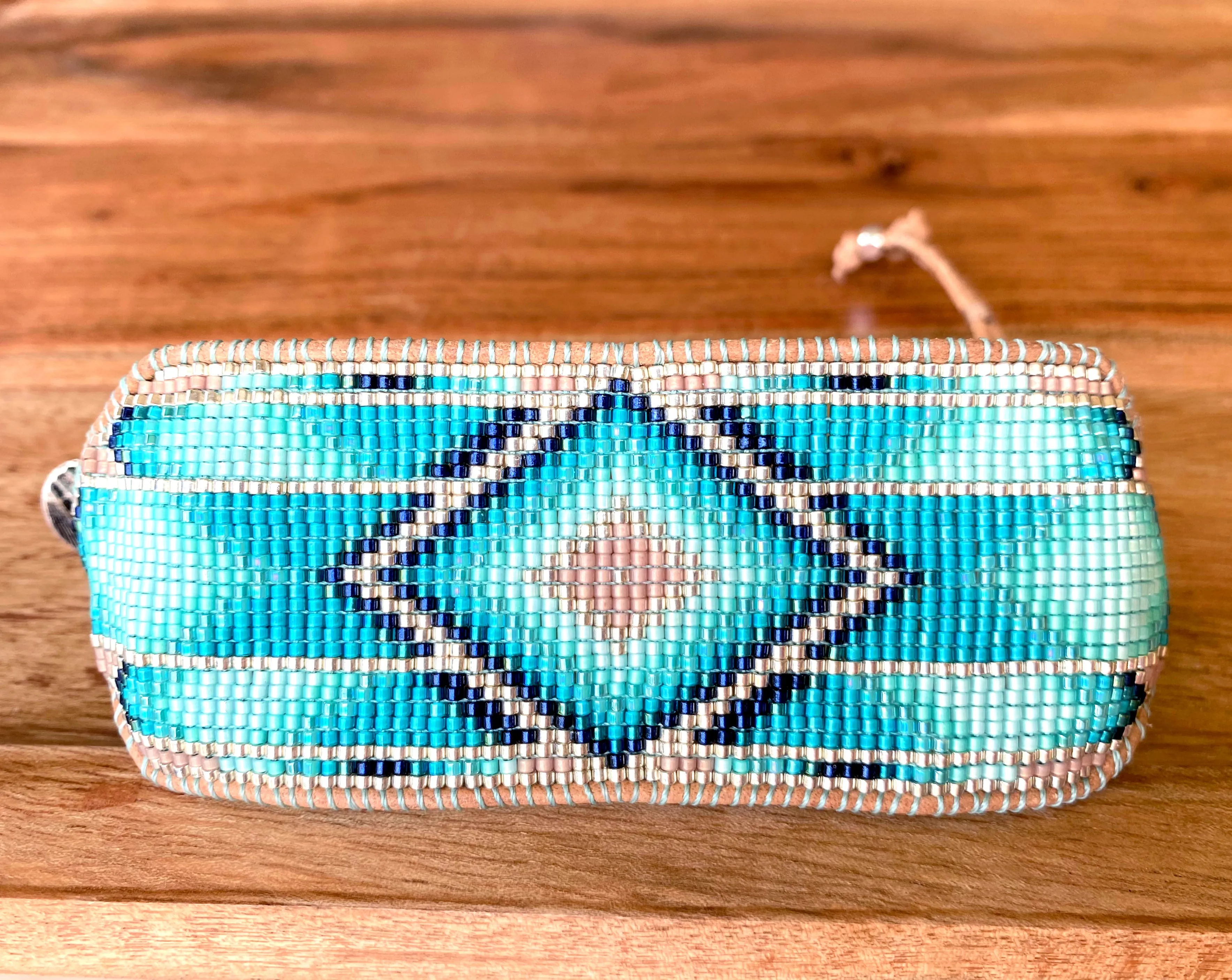 Seafoam Bead Loom Woven Wide Beaded Cuff Bracelet