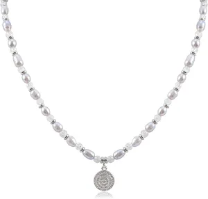 Silver Pearl Necklace for Women with Round Pendant Beaded Choker Necklace with Charm Elegant Grey Baroque Pearl Statement Necklace Trendy Adjustable Summer Party Wedding Jewelry Gift for Women