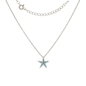 Small Starfish Necklace with Aqua Crystals in Sterling Silver