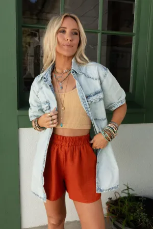 Snap Decisions Button Down Top - Denim