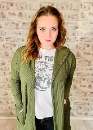 Solid Hoodie Open Cardigan-PLUS