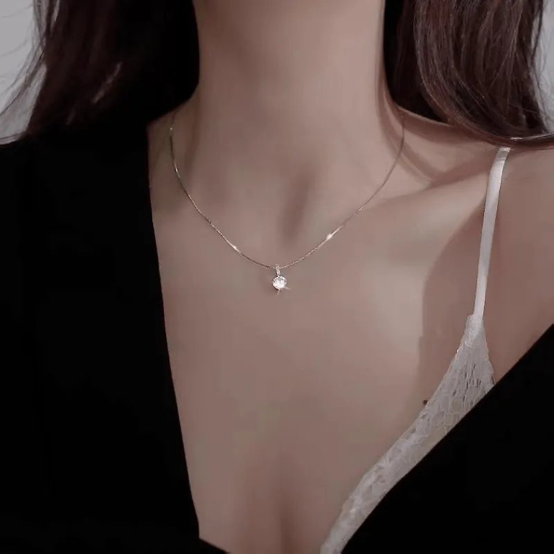 Sparkling Zircon Water Drop Pendant Necklace for Women