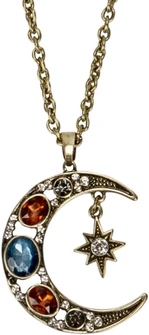 SPUNKYsoul Boho Antique Gold or Silver Tribal Crescent Moon Faceted Crystal Long Necklace for Women