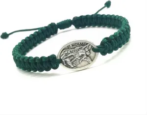 St Michael Archangel Bracelet/Guardian Angel Medal/Adjustable Green Christian Bracelet