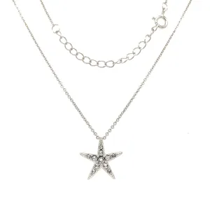 Starfish Necklace with White Crystals in Sterling Silver