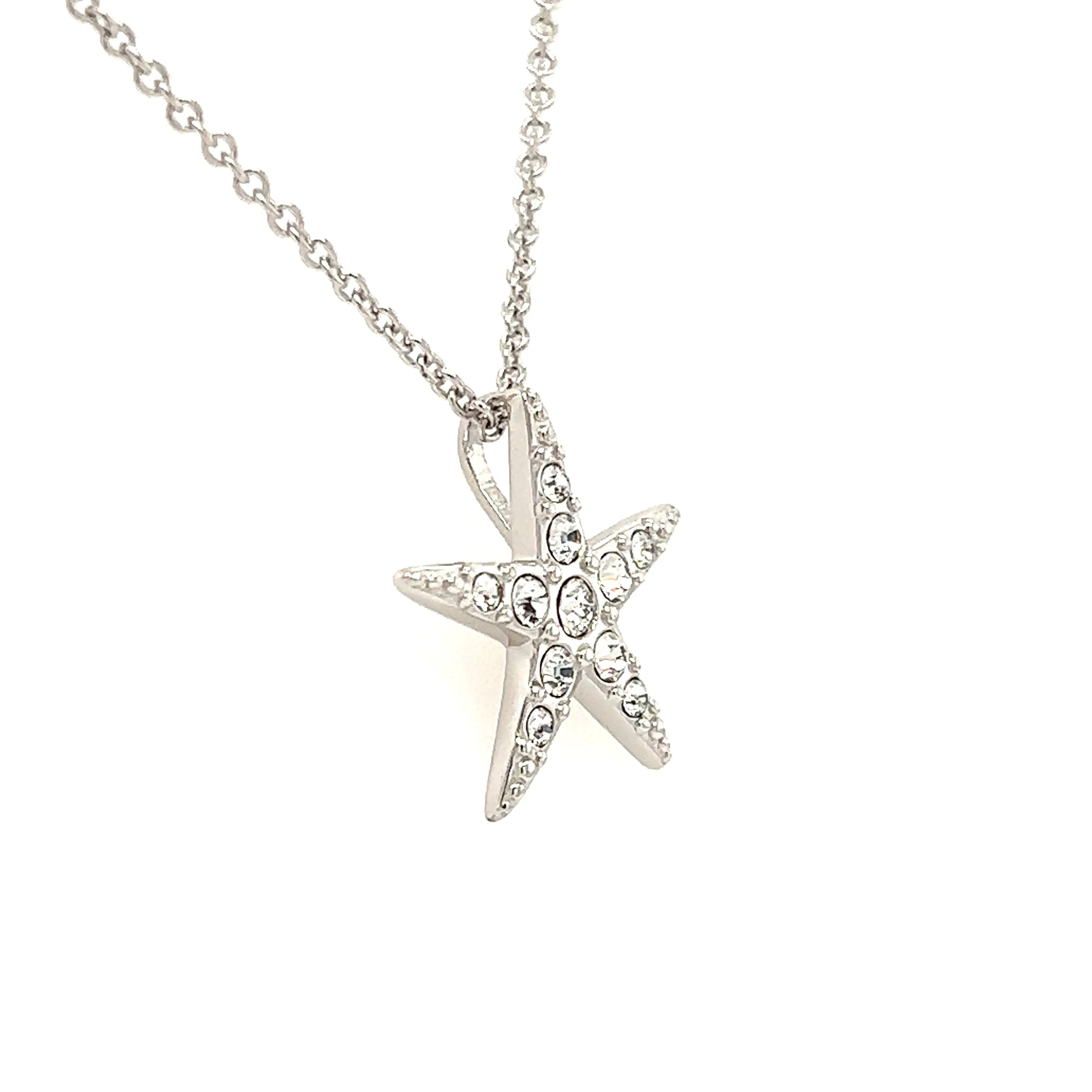 Starfish Necklace with White Crystals in Sterling Silver