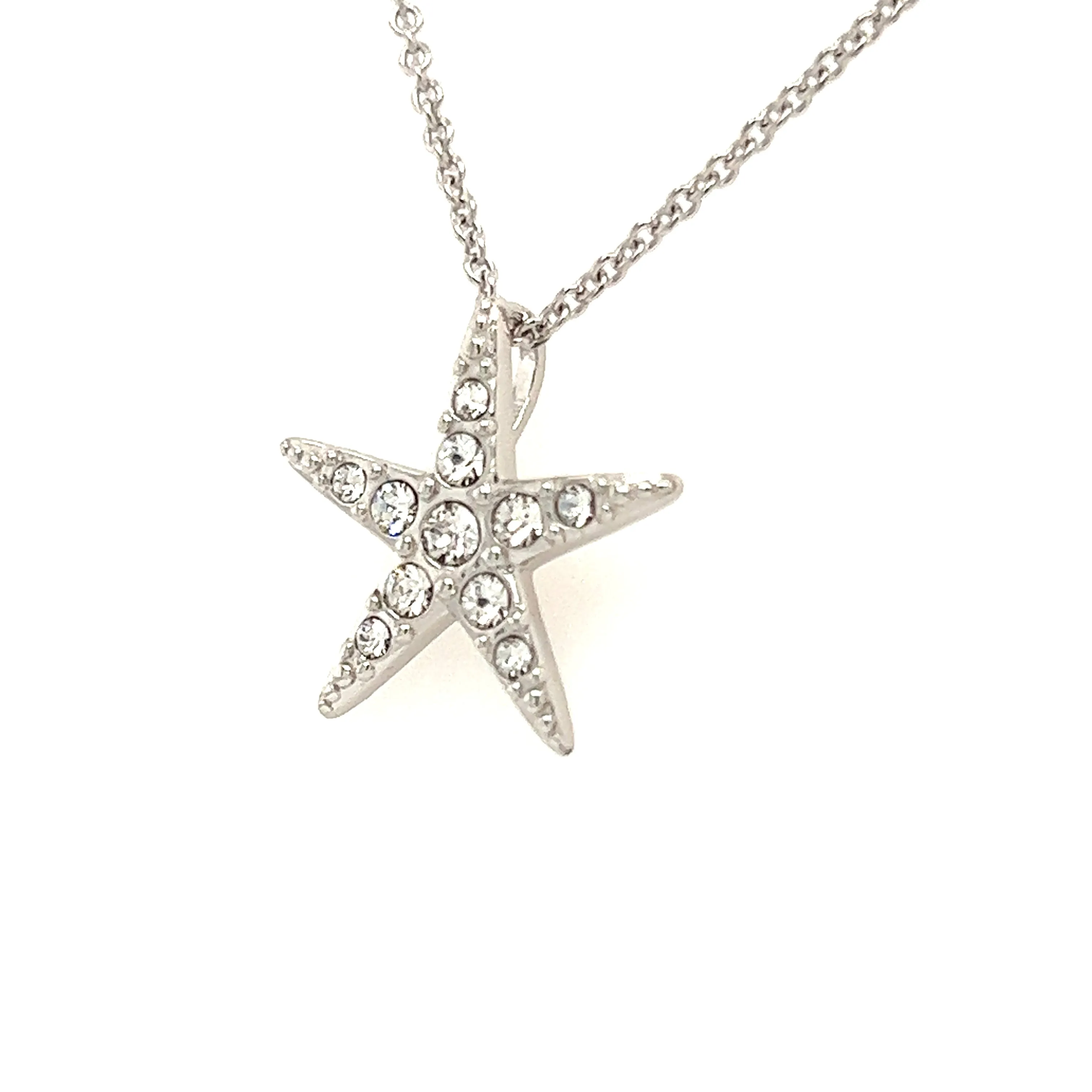 Starfish Necklace with White Crystals in Sterling Silver