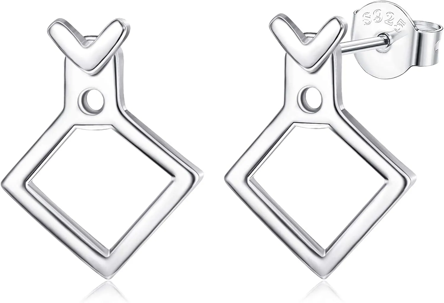 Sterling Silver Square Triangle Earrings For Women Small Geometric V Stud Earrings Front Back Ear Jacket Earrings Minimalist Stud Earrings