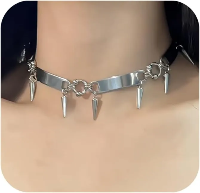 Studded Choker Necklace For Women Men Barbed Wire Punk Goth Spike Chunky Silver Necklace For Festival Holiday Party Accessory
