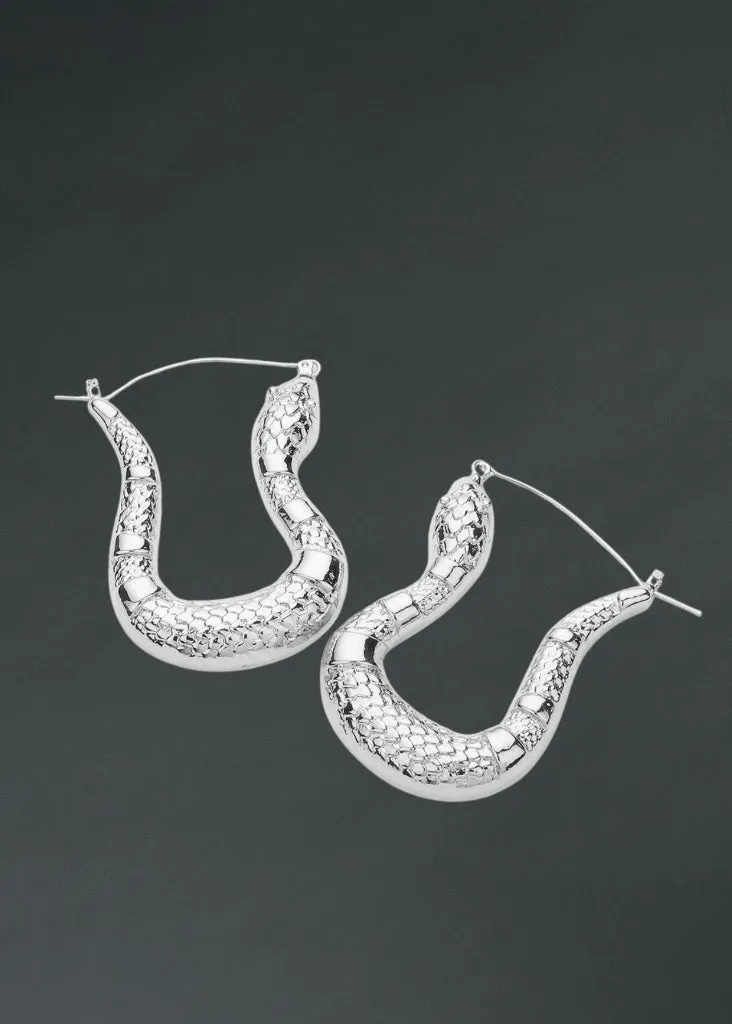 Textured Metal Snake Hoop Earrings