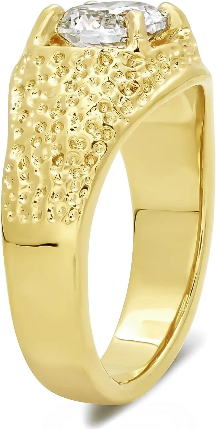 The Bling Factory 13mm 14k Gold Plated Solitaire Ring with Round Cubic Zirconia