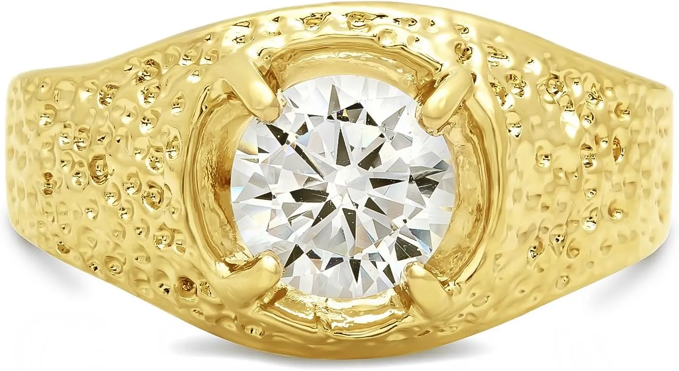 The Bling Factory 13mm 14k Gold Plated Solitaire Ring with Round Cubic Zirconia