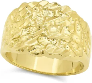 The Bling Factory 14k Gold Plated Chunky Nugget Pinky Ring - Vintage Style, 15mm (0.6 Inches) Wide, Sizes 7-15 (0.25 mils of Real 14k Gold Over Solid Brass)   Velvet Pouch   Polishing Cloth