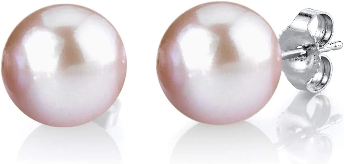 THE PEARL SOURCE Sterling Silver 10-11mm Round Pink Freshwater Cultured Pearl Stud Earrings for Women
