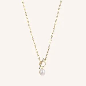 Toggle Clasp Pearl Staple Chain Necklace