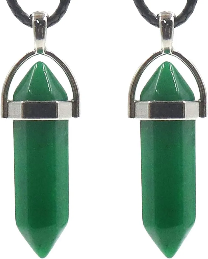 TREELY 2Pcs Crystal Necklace Hexagonal Gemstone Necklace Chakra Pendant Necklace, Green Jade