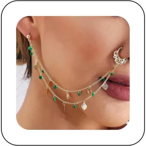 Vintage Crystal Nose To Ear Chain Gold Cz Nose Pins Colorful Flower Nose Ring Nose Daisy Flower Nose Pins Non Pierced Nose Ring Hoop Chain Dance Party Nose Indian Jewelry for Women