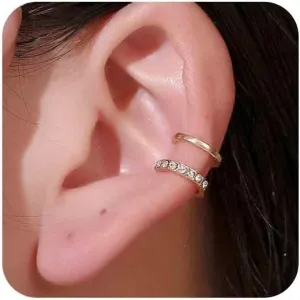 Vintage Cz Crystal Cuff Earrings Silver Rhinestone Ear Cuff Earrings Double Ring Earcuff Earrings Non Piercing Earrings Jewelry for Women