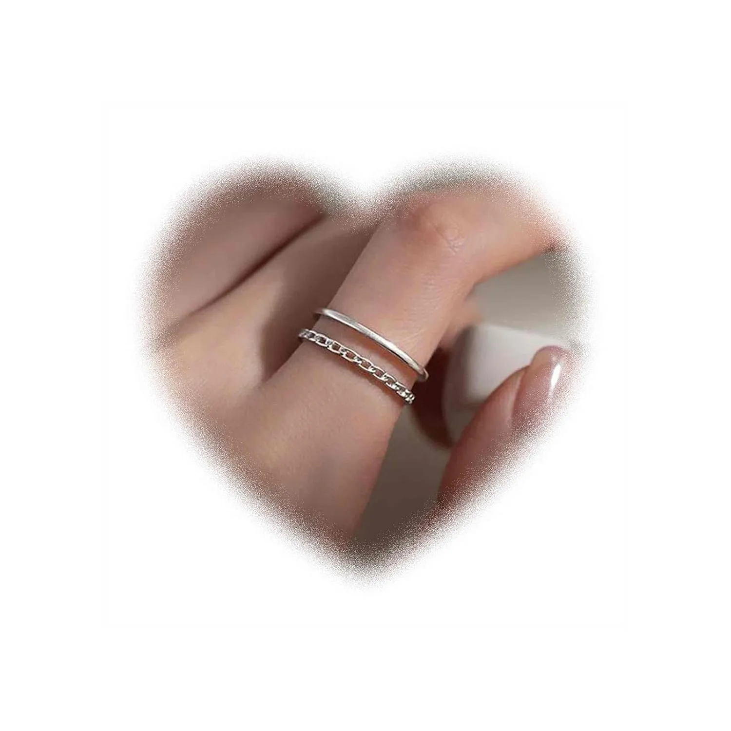 Vintage Plain Hoop Ring Silver Chain Knuckle Ring Layered Open Finger Ring Retro Stacking Ring Adjustable Ring Jewelry for Women and Girls Gifts