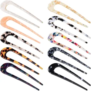WILLBOND 10 Pcs U Shaped French Hair Pins Tortoise Shell Hair Forks Cellulose Acetate Updo Sticks for Women Chignon Vintage Hairstyle Accessories