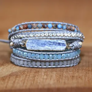 Women's Natural Sapphire Stone Handwoven Leather Bracelet