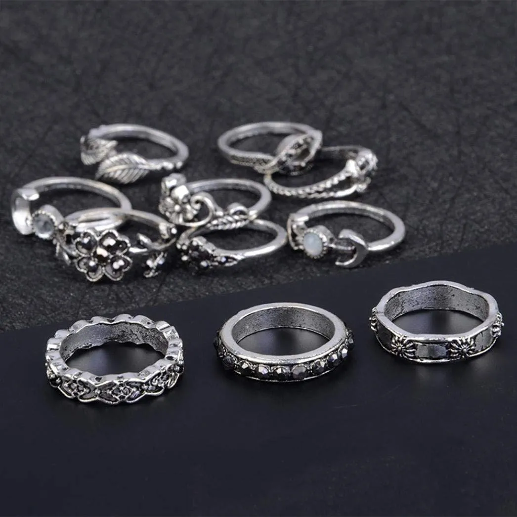 Yellow Chimes Combo of 11 Pcs/Set Boho Vintage Style Midi Finger Crystal Knuckle Rings Set for Women and Girls (Combo - 4)