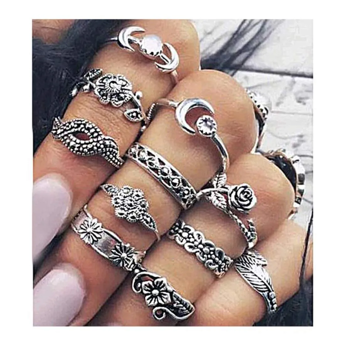 Yellow Chimes Combo of 11 Pcs/Set Boho Vintage Style Midi Finger Crystal Knuckle Rings Set for Women and Girls (Combo - 4)
