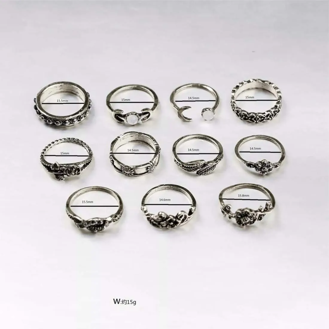 Yellow Chimes Combo of 11 Pcs/Set Boho Vintage Style Midi Finger Crystal Knuckle Rings Set for Women and Girls (Combo - 4)