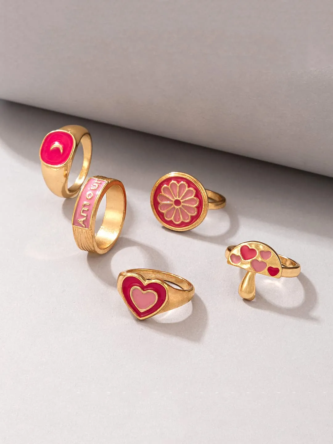 Yellow Chimes Knuckle Rings for Women Combo of 5 Pcs Red Stack Rings Gold Plated Midi Finger Ring Set for Women and Girls.