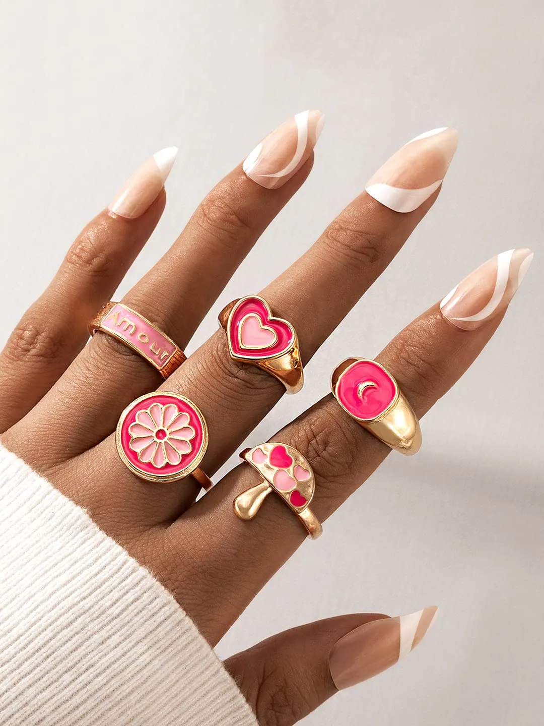 Yellow Chimes Knuckle Rings for Women Combo of 5 Pcs Red Stack Rings Gold Plated Midi Finger Ring Set for Women and Girls.
