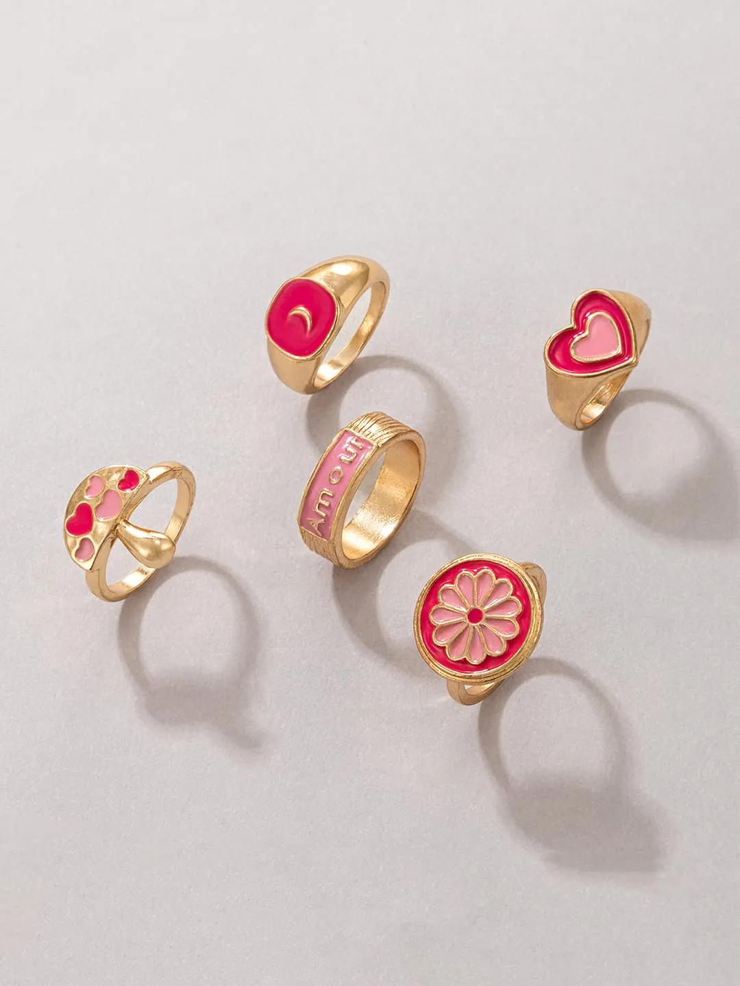 Yellow Chimes Knuckle Rings for Women Combo of 5 Pcs Red Stack Rings Gold Plated Midi Finger Ring Set for Women and Girls.