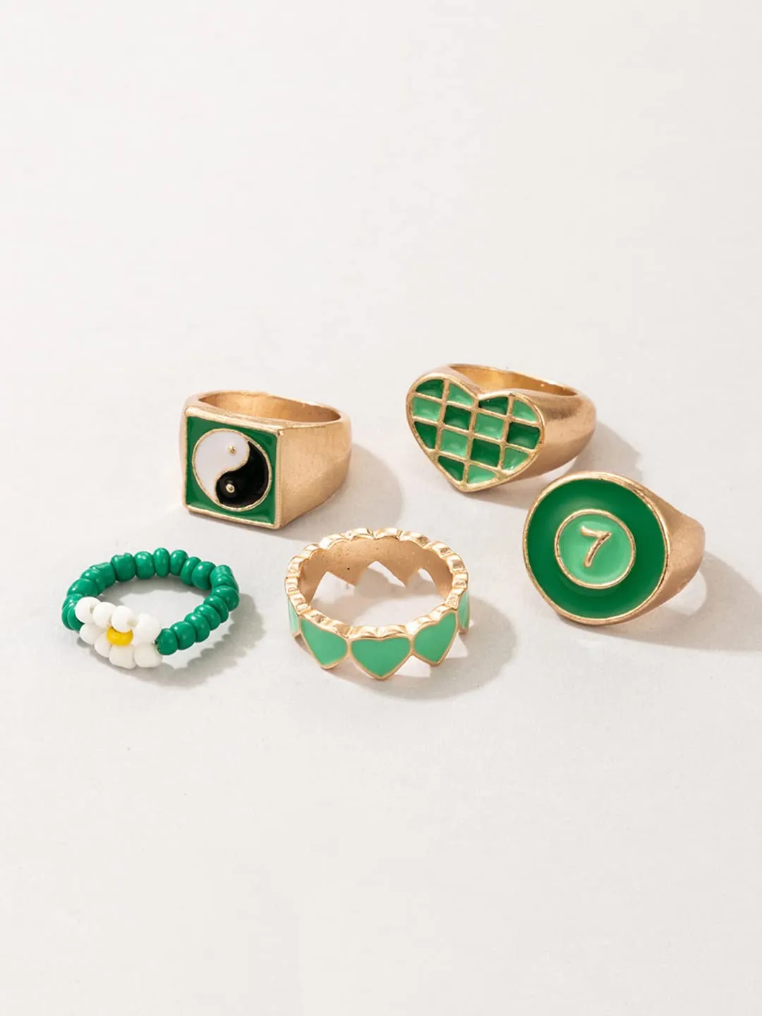 Yellow Chimes Knuckle Rings for Women Combo of 6 Pcs Green Stack Rings Gold Plated Midi Finger Knuckle Ring Set for Women and Girls.