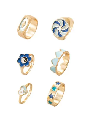 Yellow Chimes Knuckle Rings for Women Combo of 6 Pcs Stack Rings Gold Plated Midi Finger Ring Set for Women and Girls.