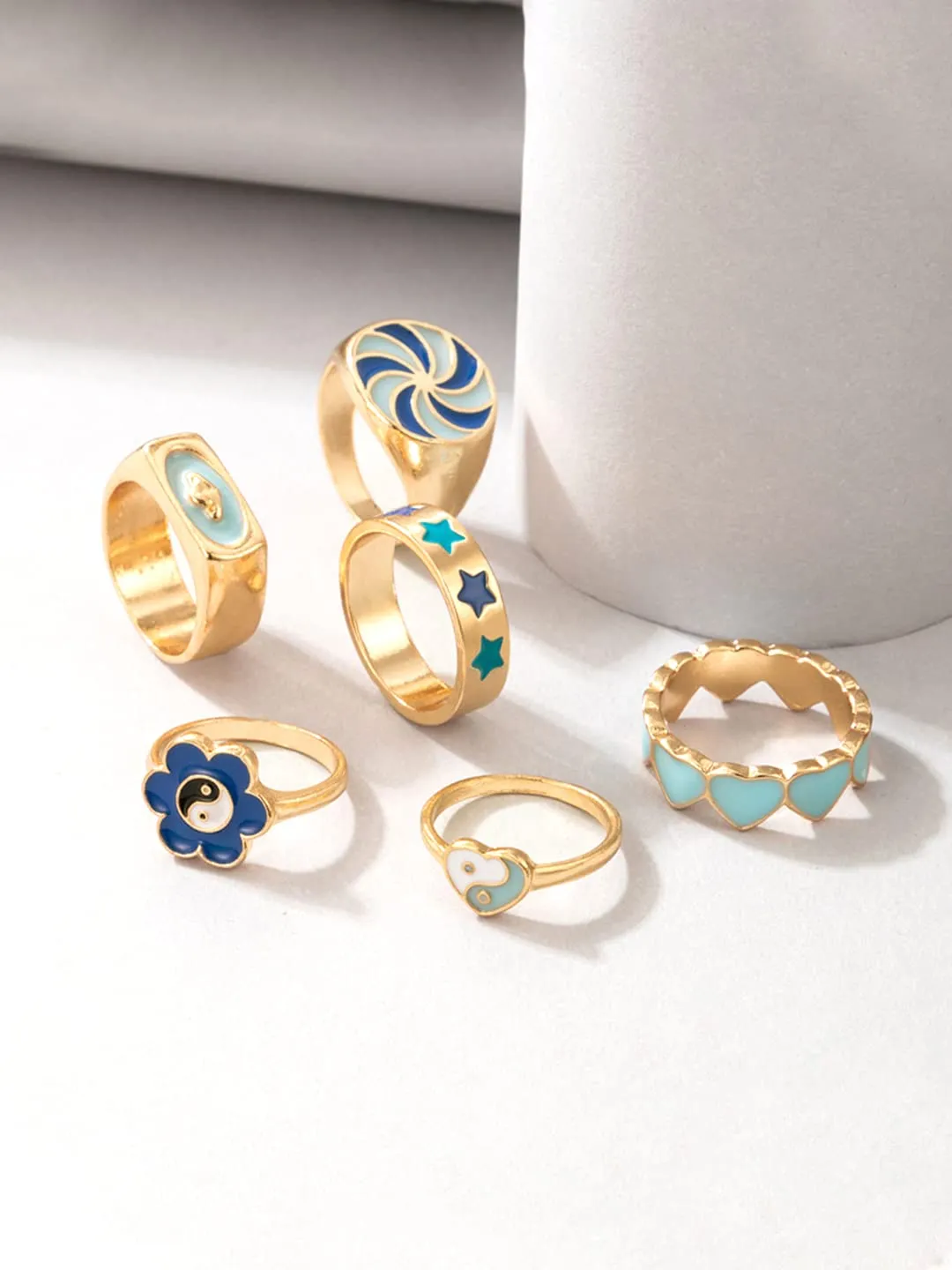 Yellow Chimes Knuckle Rings for Women Combo of 6 Pcs Stack Rings Gold Plated Midi Finger Ring Set for Women and Girls.
