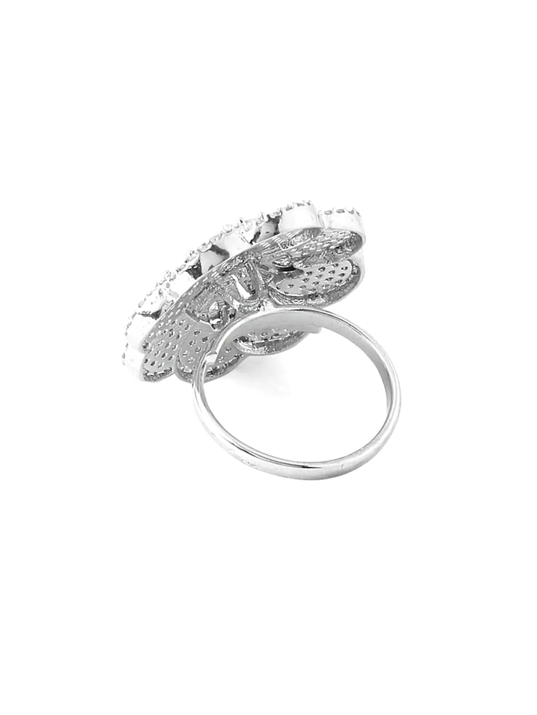 Yellow Chimes Rings for Women American Diamond Ring Rhodium-Plated Crystal AD-Studded Floral Finger Ring For Women and Girls. (RG 1)