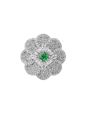 Yellow Chimes Rings for Women American Diamond Ring Rhodium-Plated Crystal AD-Studded Floral Finger Ring For Women and Girls. (RG 1)