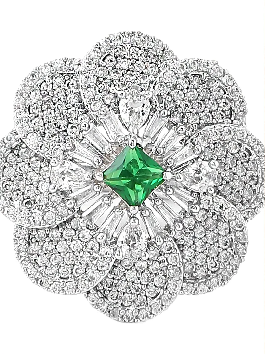 Yellow Chimes Rings for Women American Diamond Ring Rhodium-Plated Crystal AD-Studded Floral Finger Ring For Women and Girls. (RG 1)