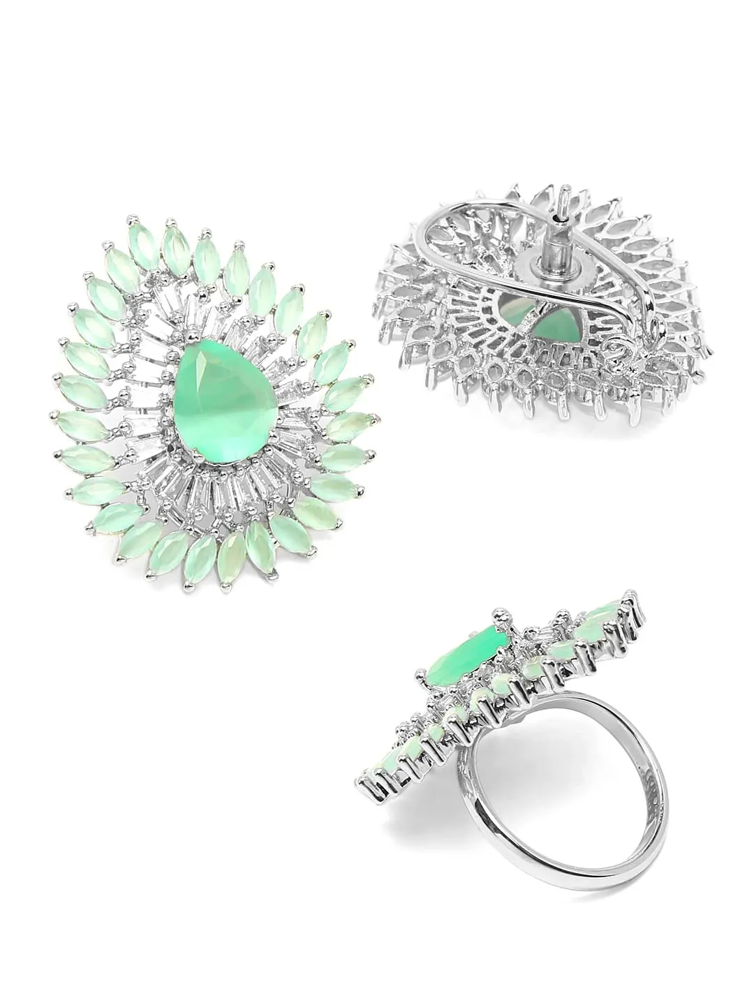 Yellow Chimes Rings for Women American Diamond Ring Rhodium-Plated Pestal AD-Studded Floral Finger Ring For Women and Girls. (Combo 2)