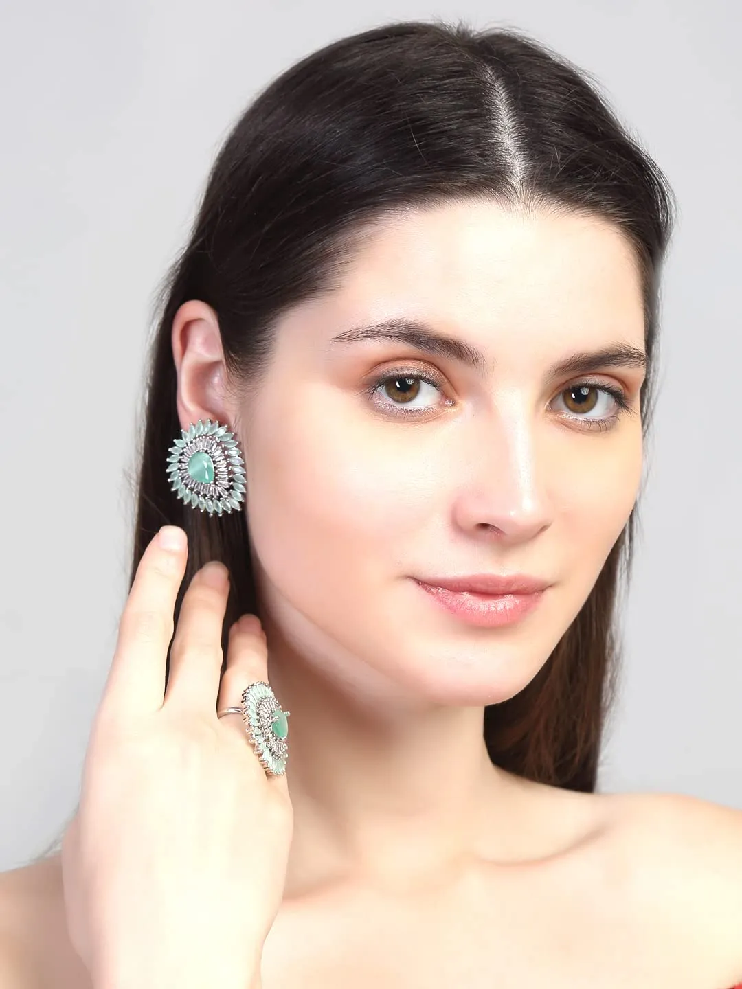 Yellow Chimes Rings for Women American Diamond Ring Rhodium-Plated Pestal AD-Studded Floral Finger Ring For Women and Girls. (Combo 2)