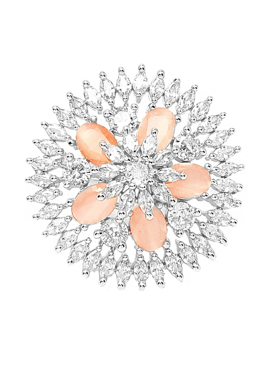 Yellow Chimes Rings for Women American Diamond Ring Rhodium-Plated White AD-Studded Floral Finger Ring For Women and Girls.