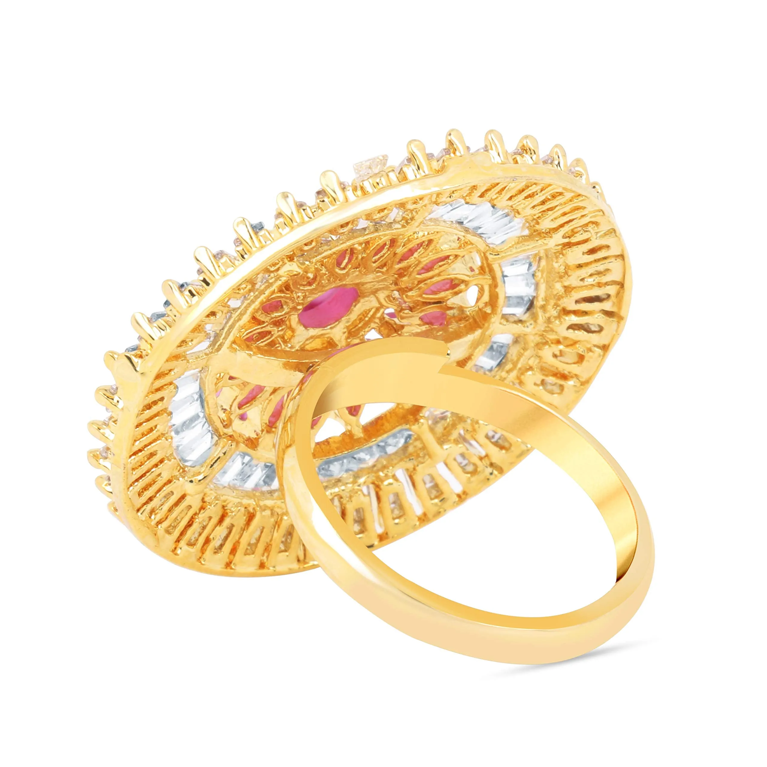 Yellow Chimes Rings for Women American Diamond Ring White AD-Studded Adjustable Floral Finger Ring For Women And Girls (RG 3, Adjustable)