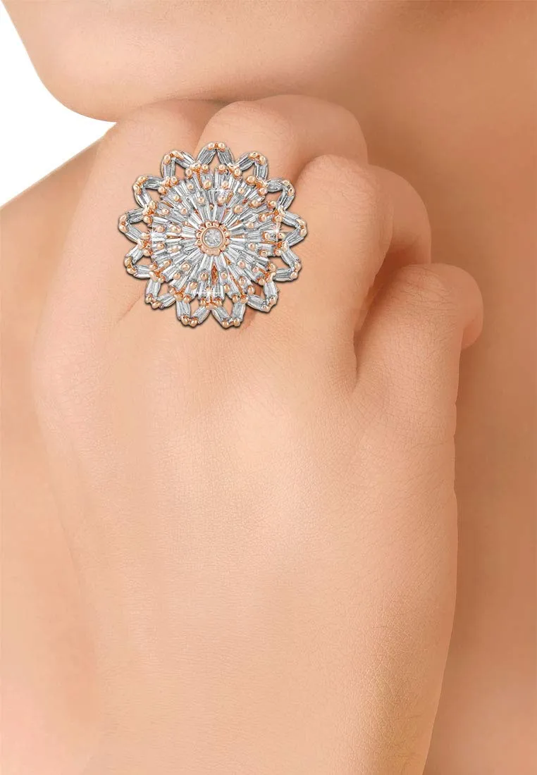 Yellow Chimes Rings for Women American Diamond Ring White AD-Studded Adjustable Floral Finger Ring For Women And Girls (RG 7, Adjustable)
